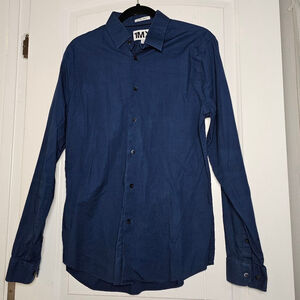 1MX Express medium dark blue button down shirt, slim fit, formal